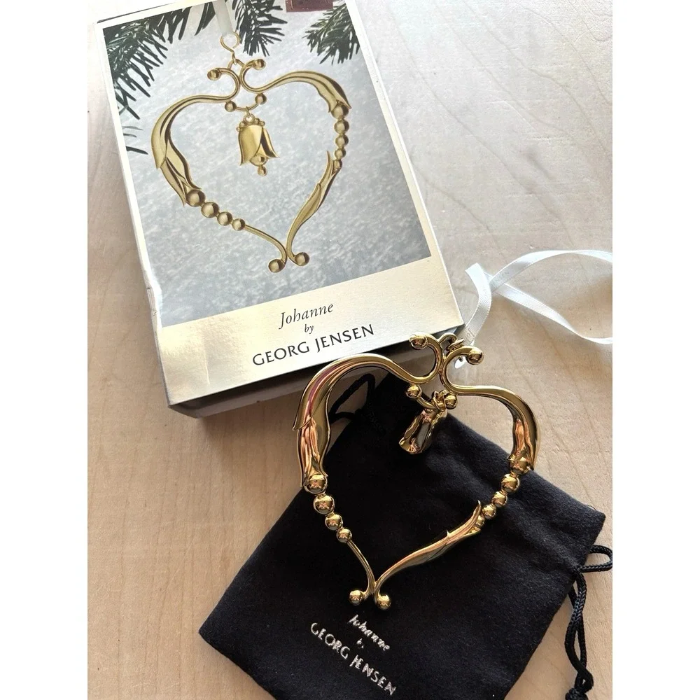 Georg Jensen Christmas Ornament Johanne Heart 24k Gold Plated Original Box Bag